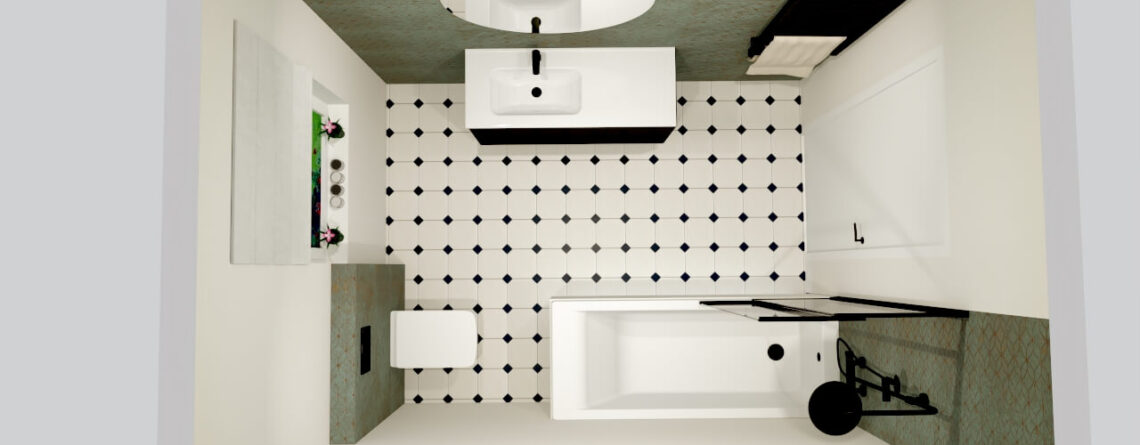 Projekt łazienki 6,12 m2 – aranżacja małej łazienki w stylu nowoczesnym