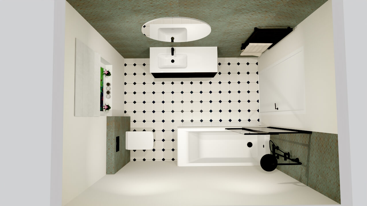 Projekt łazienki 6,12 m2 – aranżacja małej łazienki w stylu nowoczesnym